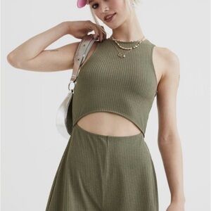 Olive Green Ribbed Cutout Romper
